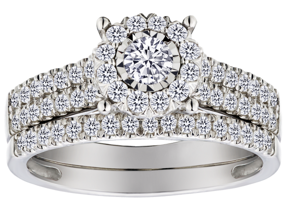 1.00 Carat of Diamonds "Halo" Ring Set, 14kt White Gold.....................NOW