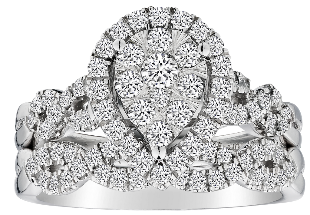 1.00 Carat of Diamonds Pear Shape Halo Ring Set, 10kt White Gold.....................NOW