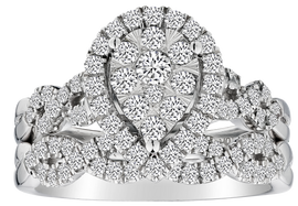1.00 Carat of Diamonds Pear Shape Halo Ring Set, 10kt White Gold.....................NOW