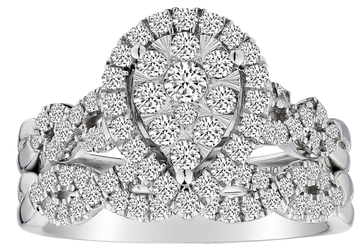 1.00 Carat of Diamonds Pear Shape Halo Ring Set, 10kt White Gold.....................NOW