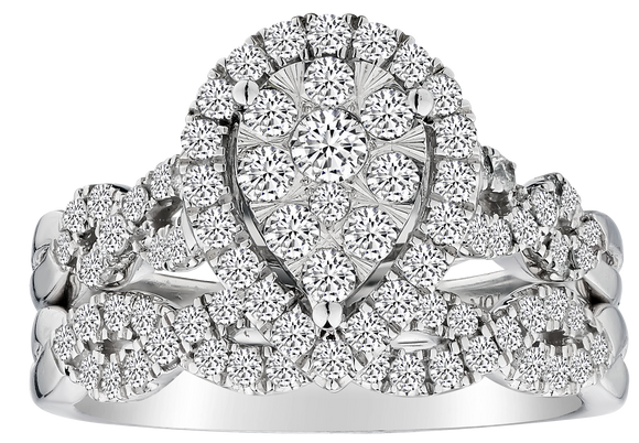 1.00 Carat of Diamonds Pear Shape Halo Ring Set, 10kt White Gold.....................NOW