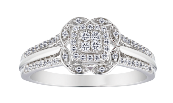 .25 Carat of Diamonds & Amethyst Accent "Flower" Ring, Silver.....................NOW