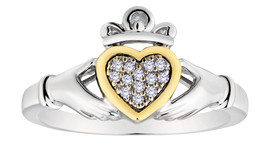 .05 Carat of Diamonds "Claddagh" Ring, Silver (Yellow Gold Plated).....................NOW