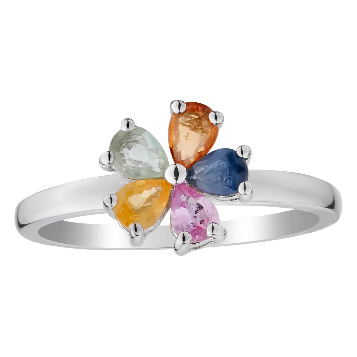 .75 Carat Genuine Multi-Colour Sapphire Flower Ring,  Sterling Silver. Gemstone Rings. Griffin Jewellery Designs