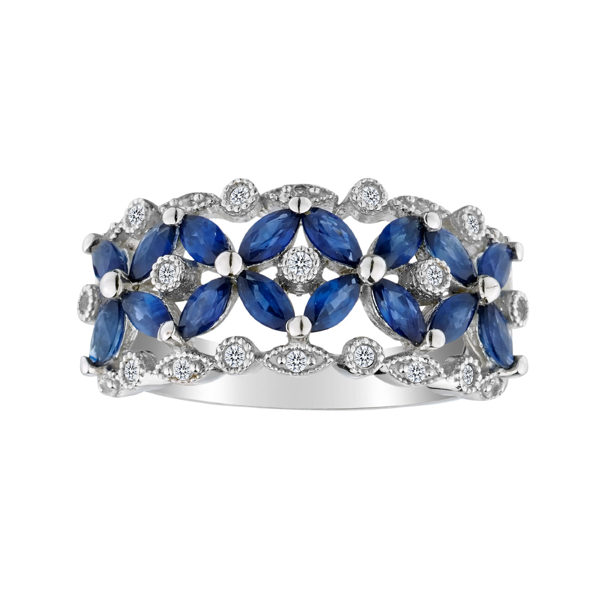 1.60 Carat Genuine Blue Sapphire & .18 Carat White Topaz Ring, Silver.....................NOW