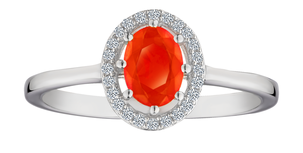 Genuine Orange Ethiopian Opal & White Zircon Ring, Silver.....................NOW