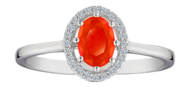 Genuine Orange Ethiopian Opal & White Zircon Ring, Silver.....................NOW
