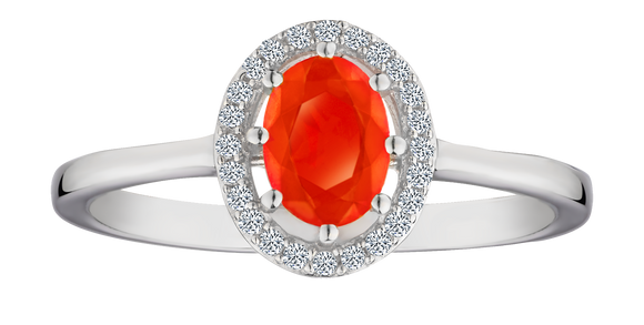 Genuine Orange Ethiopian Opal & White Zircon Ring, Silver.....................NOW