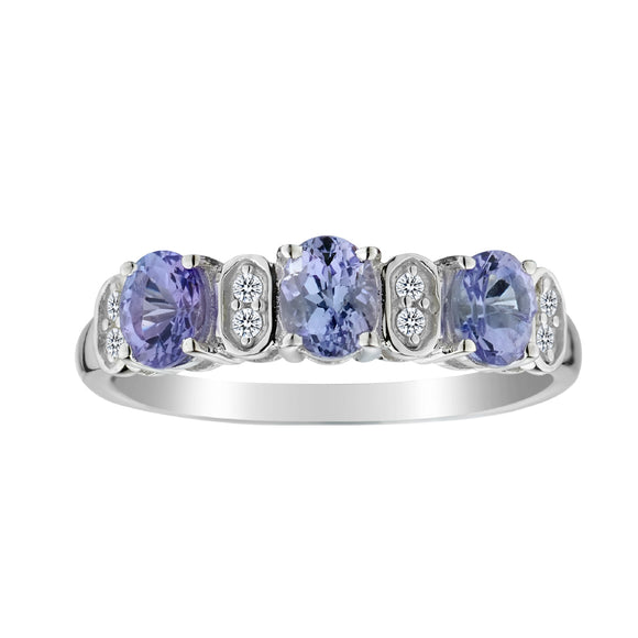 .95 Carat Genuine Tanzanite & White Zircon "Past, Present, Future" Ring, Sterling Silver. Gemstone Rings. Griffin Jewellery Designs