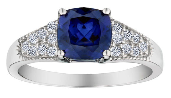 Created Blue & White Sapphire Ring, Silver.....................NOW
