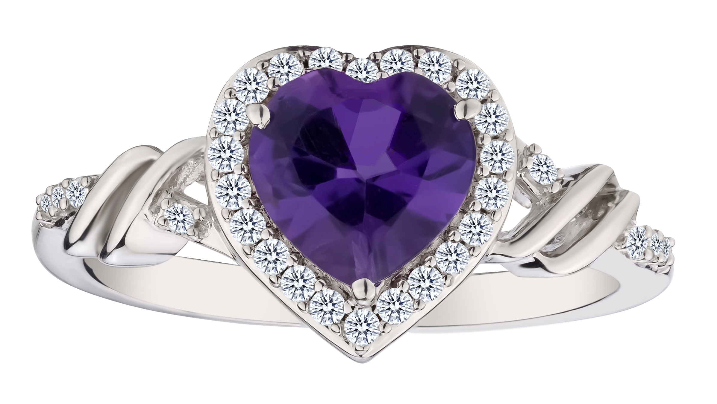 Amethyst & Created Sapphire Halo "Heart" Ring, Silver.....................NOW