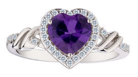Amethyst & Created Sapphire Halo "Heart" Ring, Silver.....................NOW