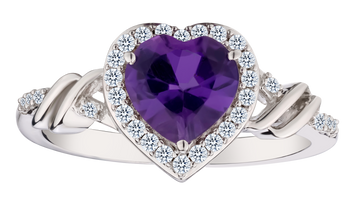 Amethyst & Created Sapphire Halo "Heart" Ring, Silver.....................NOW