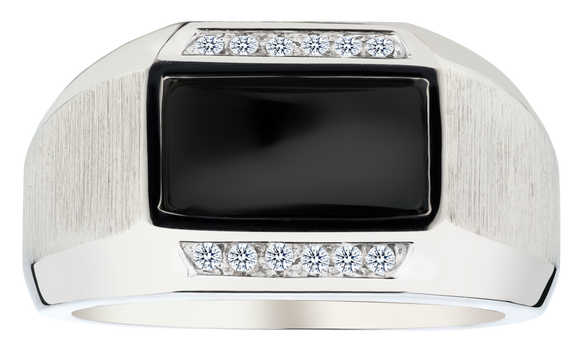 Onyx and .15 Carat of Diamonds Gentleman's Ring, Silver.....................NOW