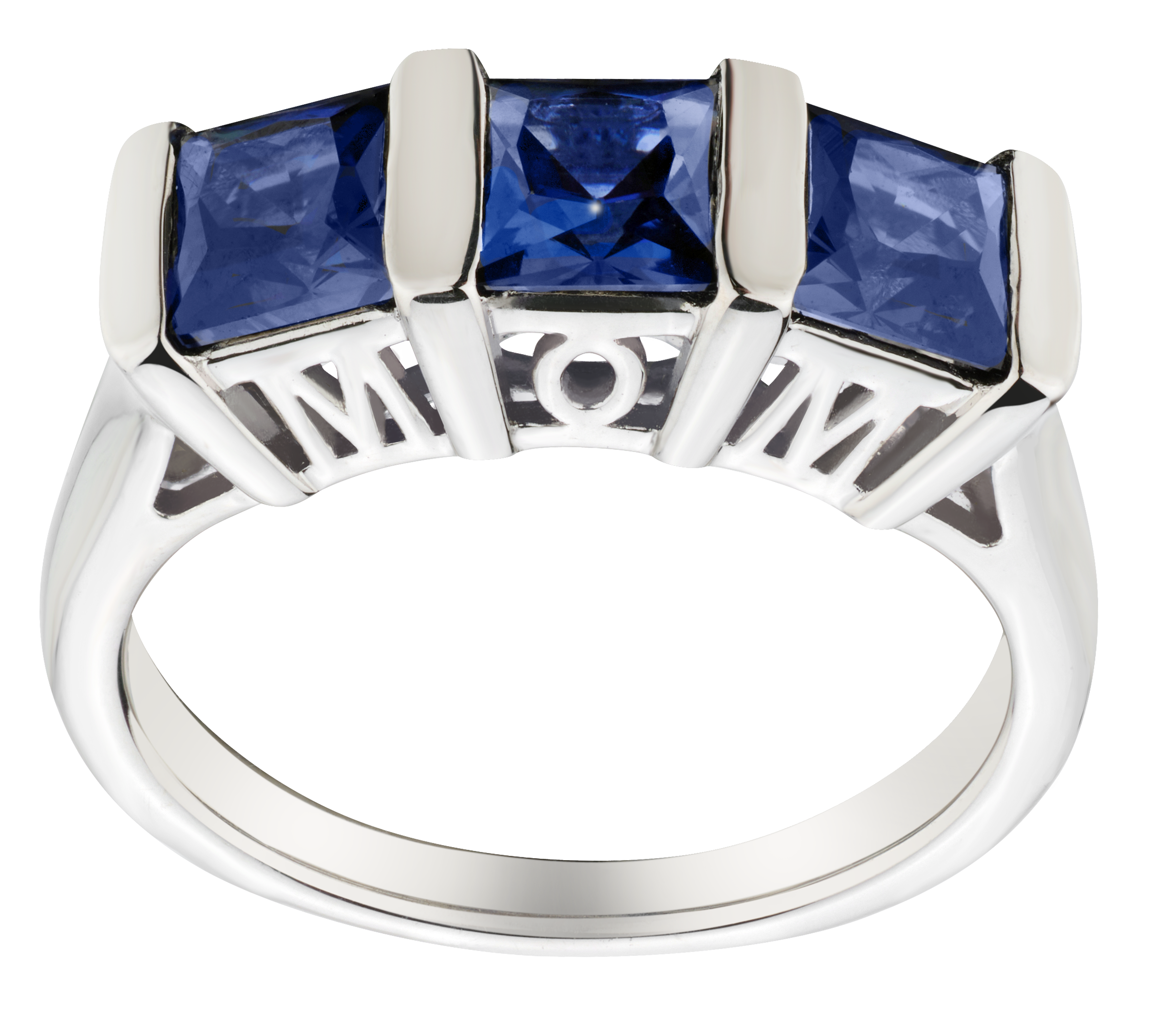 2.00 Carat of Blue Sapphire "Mom" Past, Present, Future Ring, Silver.....................NOW