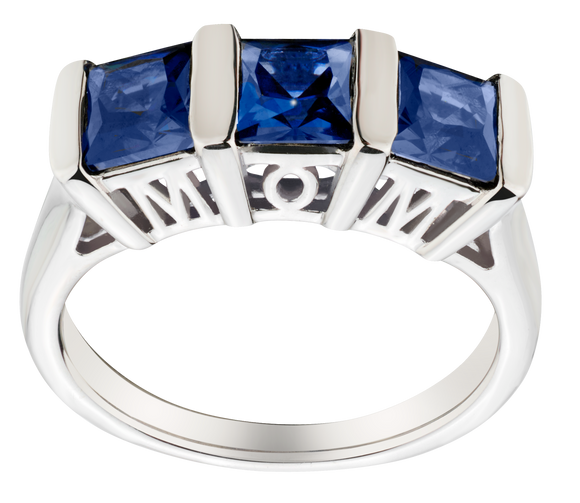 2.00 Carat of Blue Sapphire "Mom" Past, Present, Future Ring, Silver.....................NOW