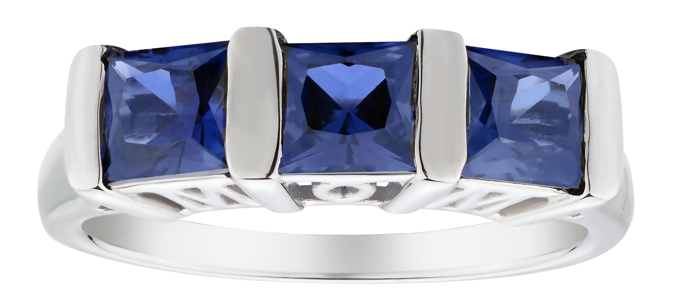 2.00 Carat of Blue Sapphire "Mom" Past, Present, Future Ring, Silver.....................NOW