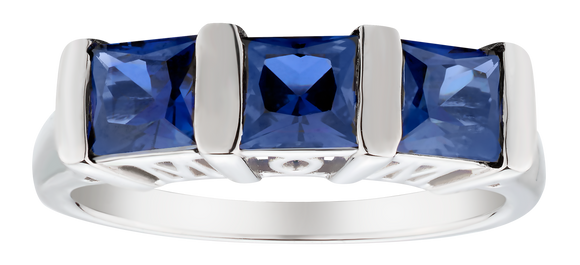 2.00 Carat of Blue Sapphire "Mom" Past, Present, Future Ring, Silver.....................NOW