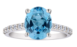 Genuine Blue Topaz & Created White Sapphire Ring, Silver.....................NOW