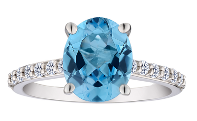 Genuine Blue Topaz & Created White Sapphire Ring, Silver.....................NOW