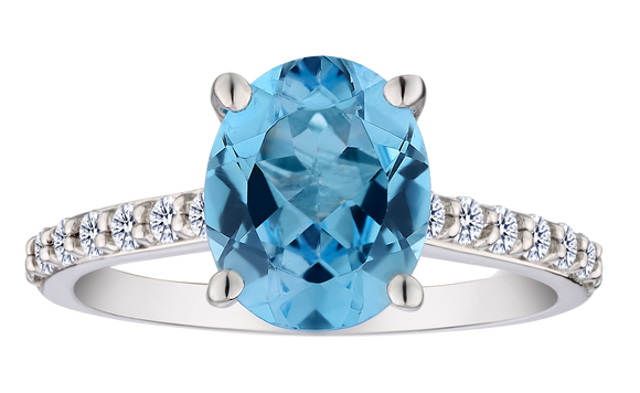 Genuine Blue Topaz & Created White Sapphire Ring, Silver.....................NOW