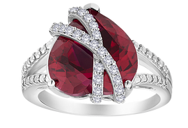 Created Ruby and White Sapphire Heart Shape Ring, Silver