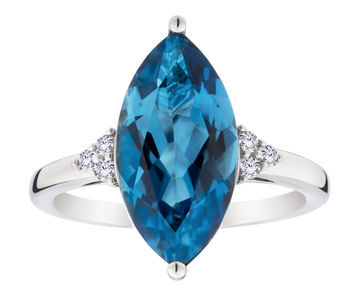 Genuine London Blue Topaz & Created White Sapphire Ring, Silver.....................NOW
