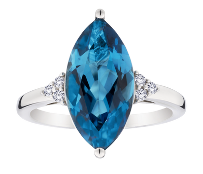Genuine London Blue Topaz & Created White Sapphire Ring, Silver.....................NOW