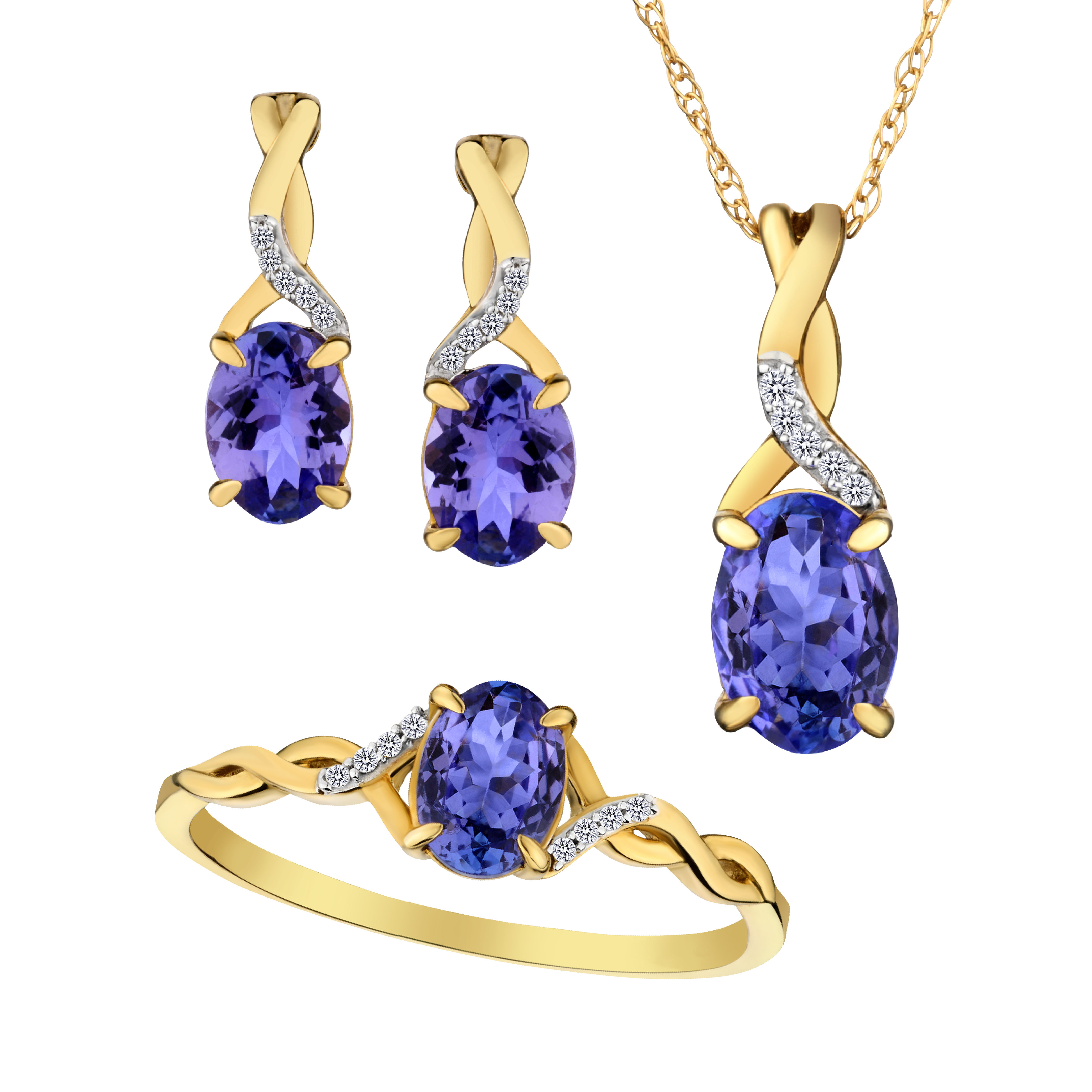 Genuine Tanzanite and Diamonds Set, 10kt Yellow Gold.....................NOW