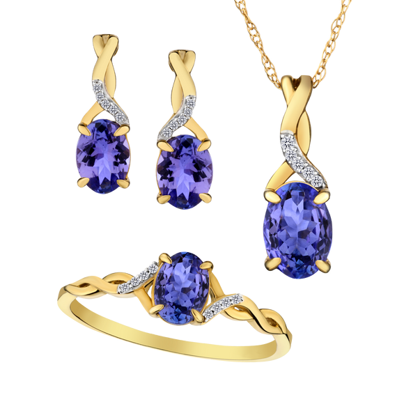 Genuine Tanzanite and Diamonds Set, 10kt Yellow Gold.....................NOW