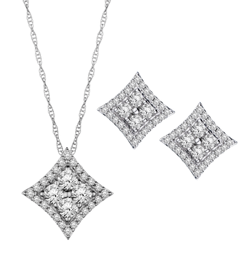1.00 Carat of Diamonds Earrings & Pendant Set, 10kt White Gold.....................NOW