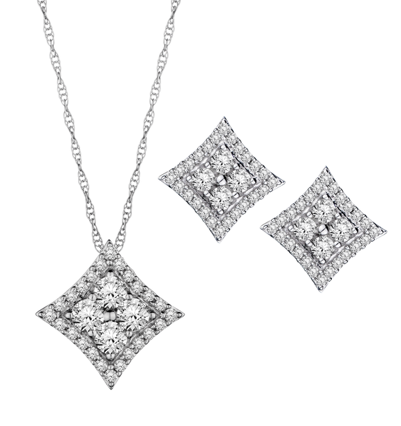 1.00 Carat of Diamonds Earrings & Pendant Set, 10kt White Gold.....................NOW