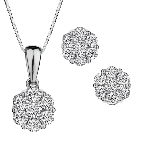 1.25 Carats of Diamonds "Flower" Pendant & Earrings Set, 10kt White Gold.....................NOW