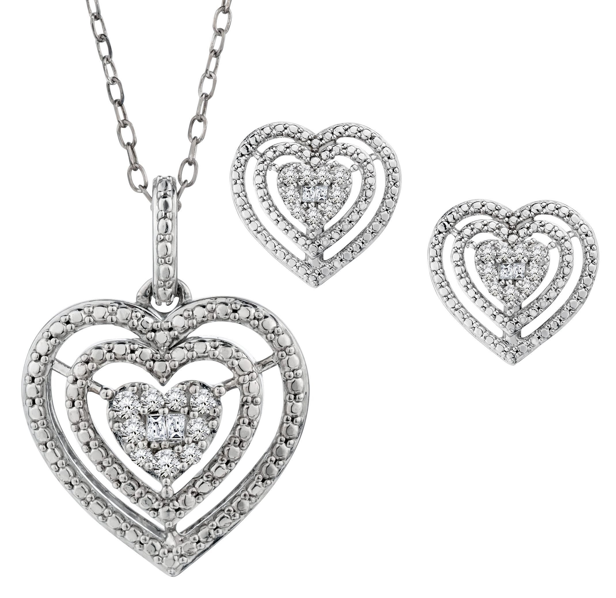 .33 Carat of Diamonds Heart Earrings and Pendant Set, Silver.....................NOW