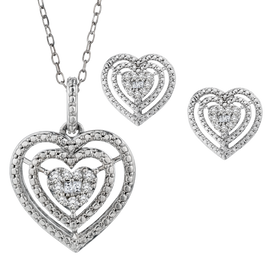 .33 Carat of Diamonds Heart Earrings and Pendant Set, Silver.....................NOW