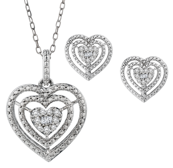 .33 Carat of Diamonds Heart Earrings and Pendant Set, Silver.....................NOW