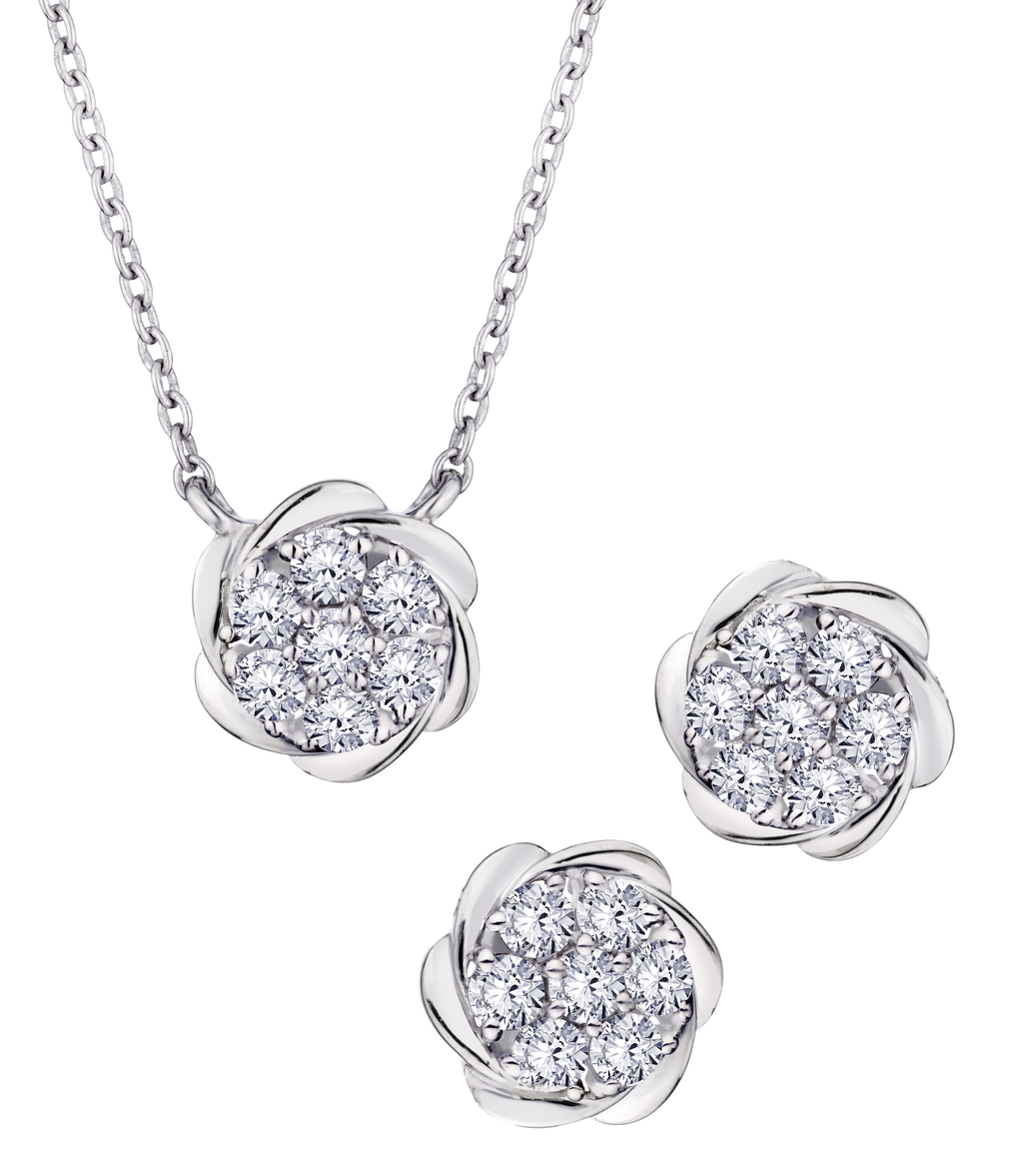 1.15 Carat Of Lab Grown Diamonds "Flower" Set, Silver.....................NOW