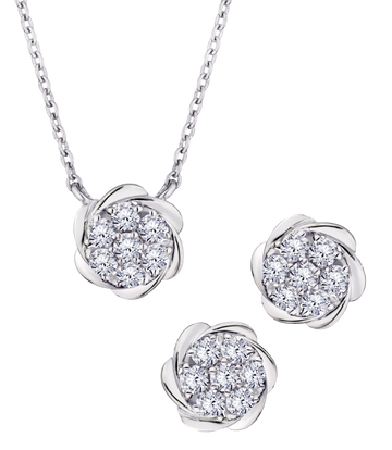 1.15 Carat Of Lab Grown Diamonds "Flower" Set, Silver.....................NOW