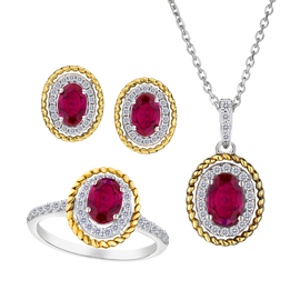 Created Ruby Ring, Earring, & Necklace Set, Silver.....................NOW