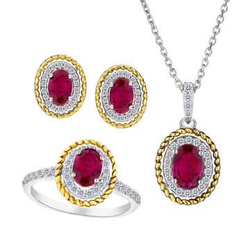 Created Ruby Ring, Earring, & Necklace Set, Silver.....................NOW