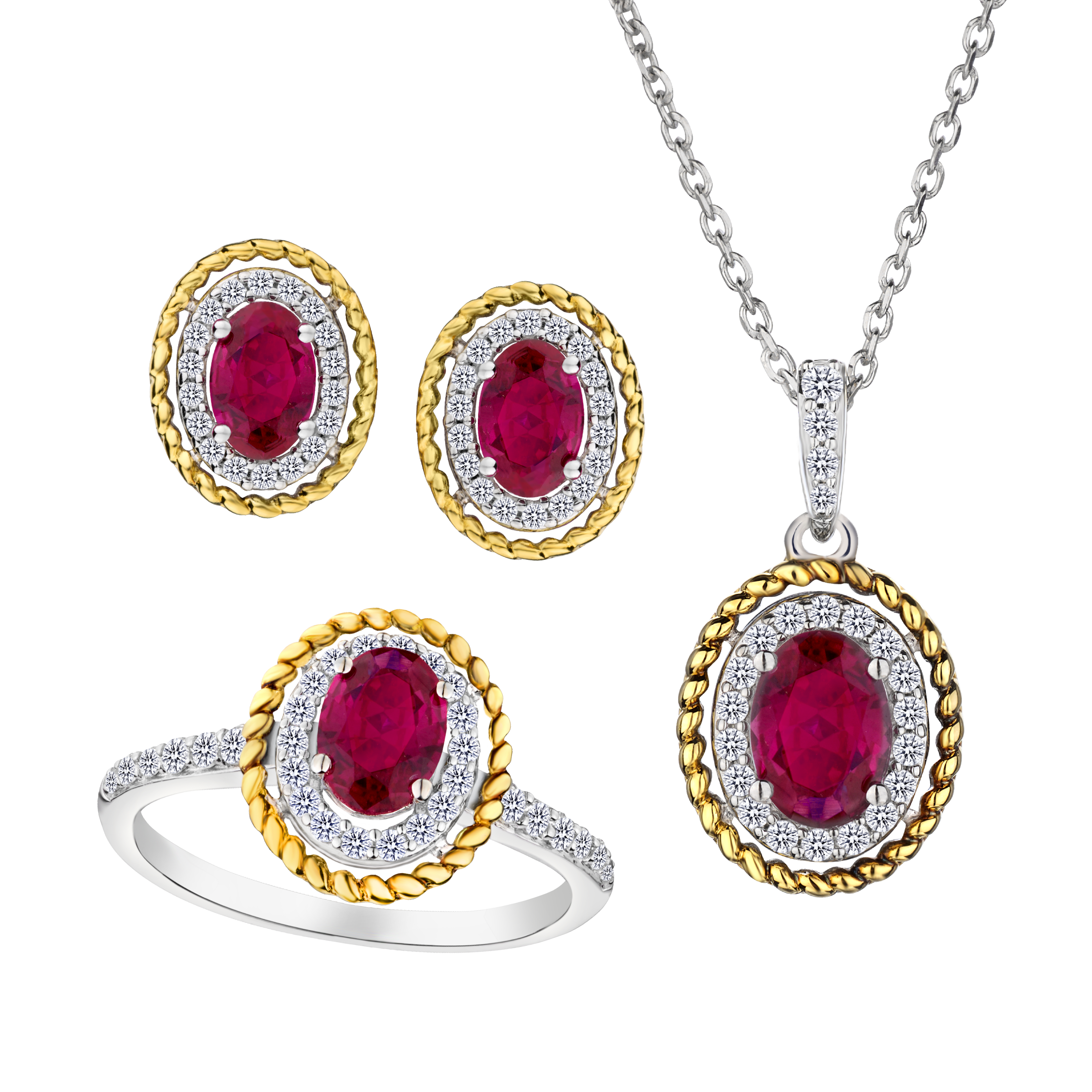Created Ruby Ring, Earring, & Necklace Set, Silver.....................NOW