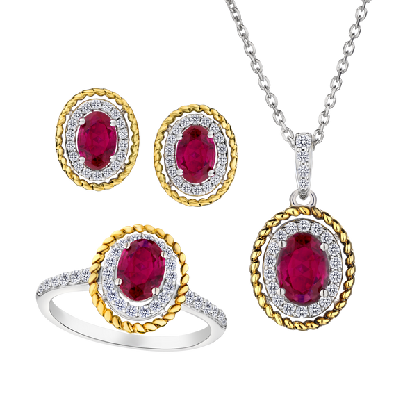 Created Ruby Ring, Earring, & Necklace Set, Silver.....................NOW