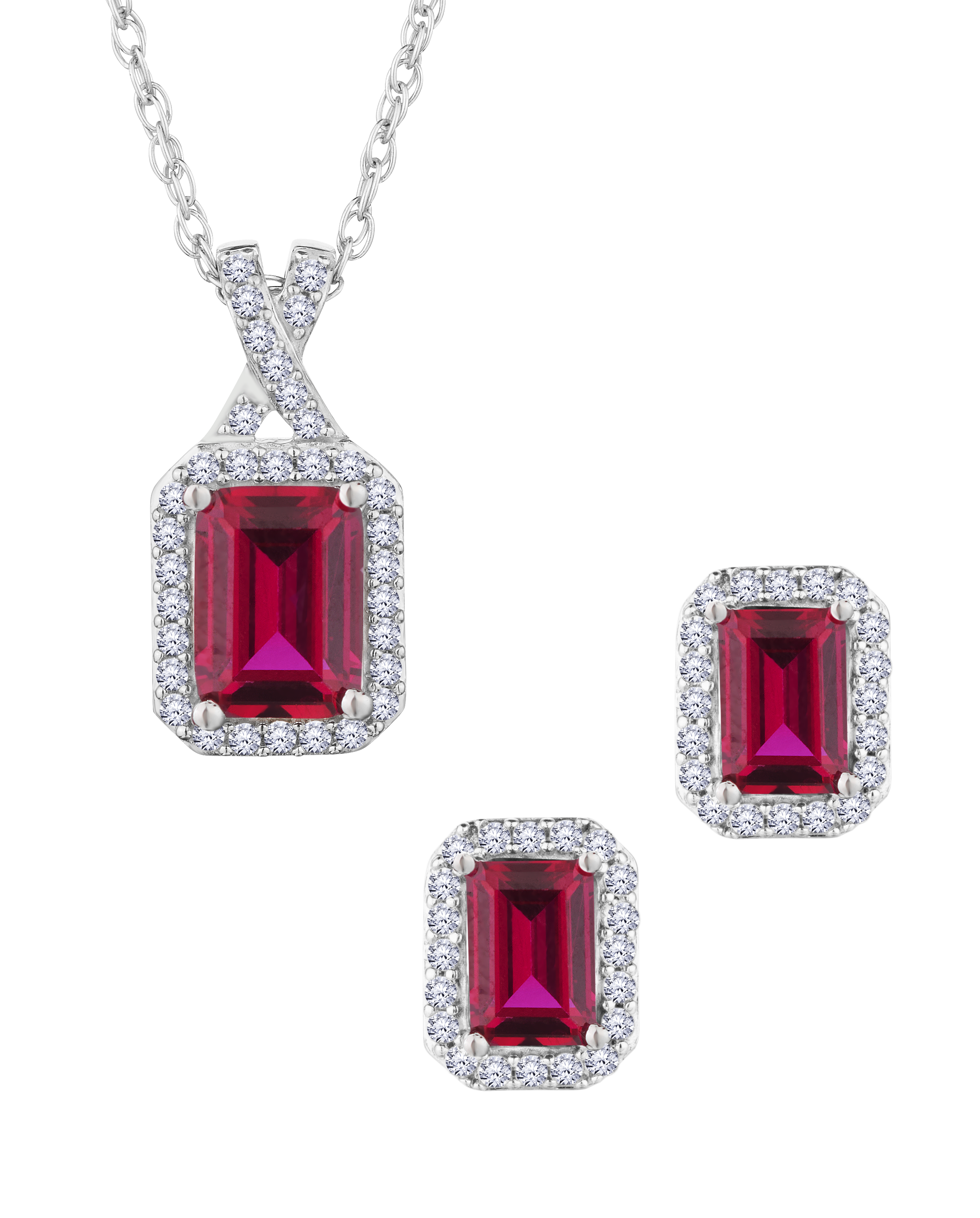 Created Ruby and White Sapphire Earring and Necklace Set, Silver.....................NOW