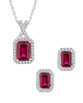 Created Ruby and White Sapphire Earring and Necklace Set, Silver.....................NOW