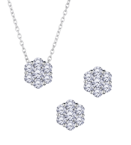 1.75 Carat of Lab Grown Diamonds "Flower" Earrings and Necklace Set, Silver.....................NOW