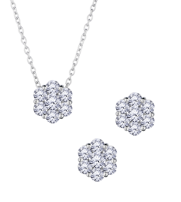 1.75 Carat of Lab Grown Diamonds "Flower" Earrings and Necklace Set, Silver.....................NOW
