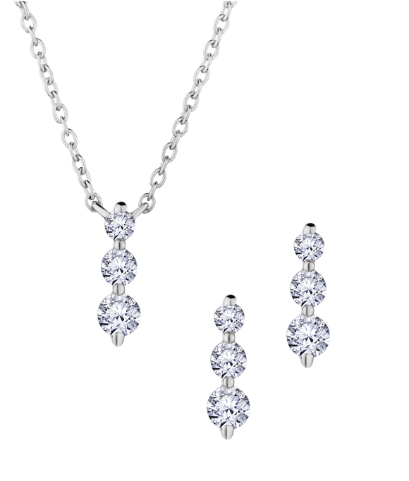 .60 Carat of Lab Grown Diamonds "Past, Present, Future" Earrings and Necklace Set, Silver.....................NOW
