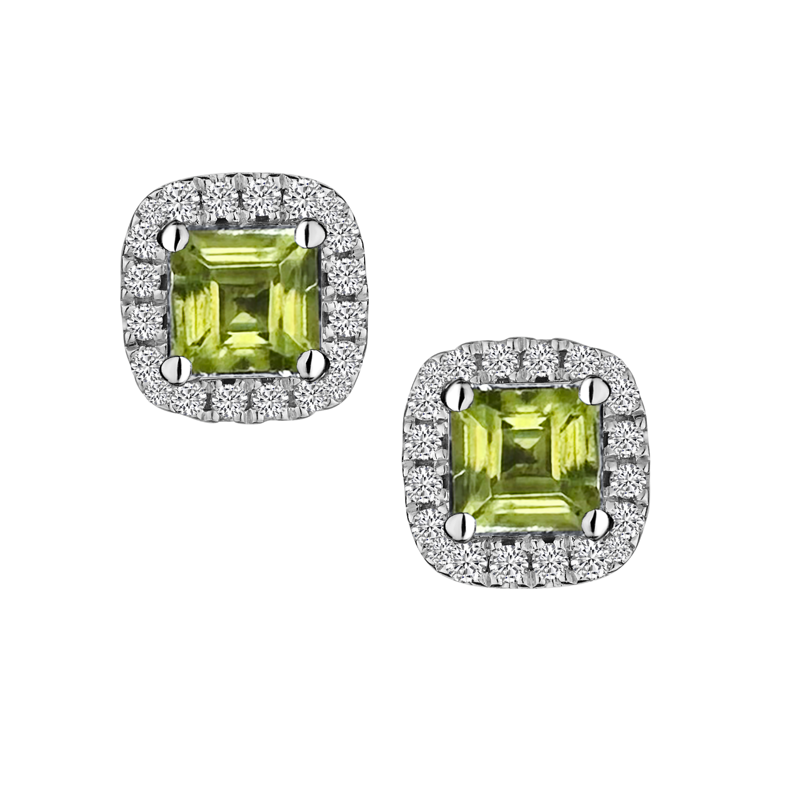Genuine Peridot and .08 Carat of Diamonds Halo Stud Earrings, 10kt White Gold.....................NOW