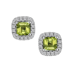 Genuine Peridot and .08 Carat of Diamonds Halo Stud Earrings, 10kt White Gold.....................NOW