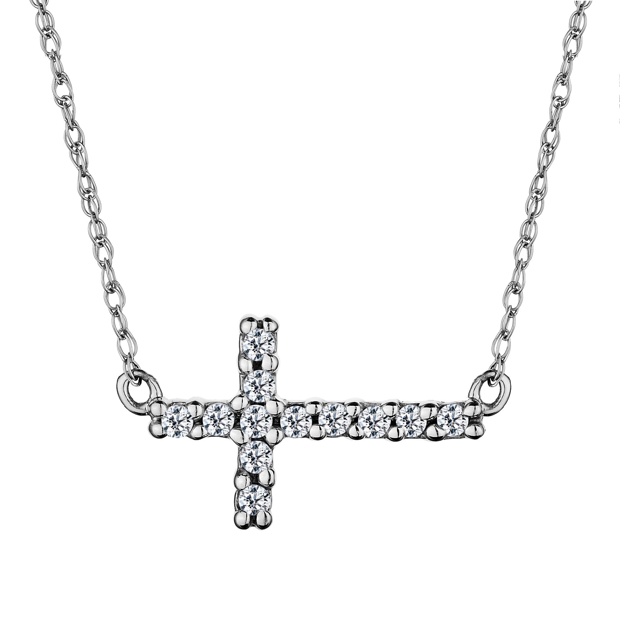 .12 Carat Diamond Sideways Cross And Chain,  14kt White Gold.  Necklaces and Pendants. Griffin Jewellery Designs.